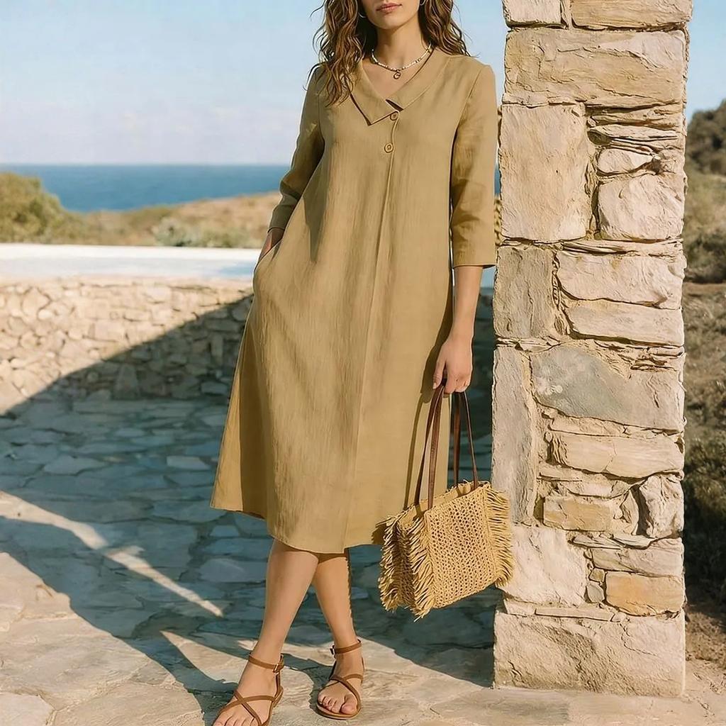 Summer Dresses for Women Uk Casual Loose Fit 3/4 Sleeve Ladies Summer Dresses Uk Lightweight Midi Womens Summer Dresses Uk Comfortable Design