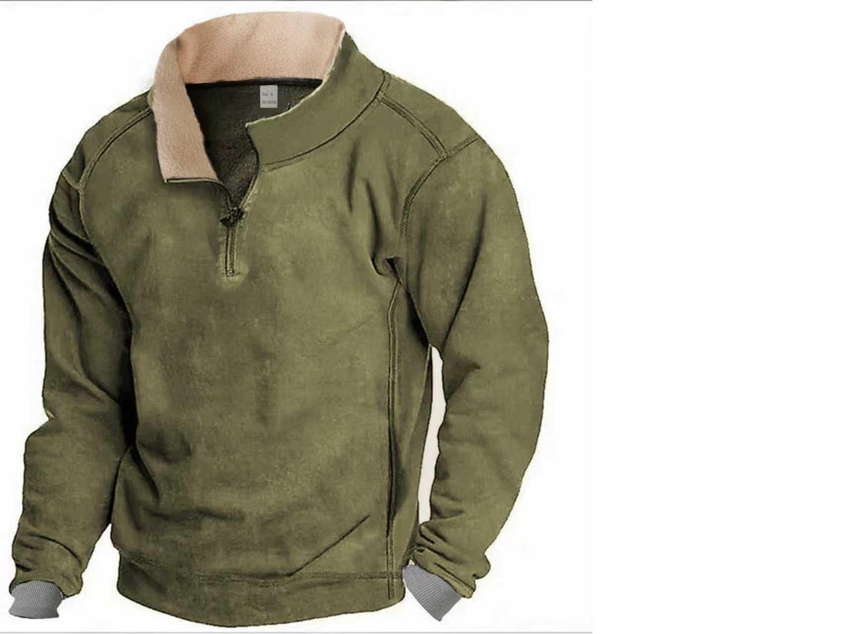 

Men s Double-Sided Fleece Stand-Up Collar Half-Zip Sweatshirt Jacket – Autumn/Winter Medium армія зелений колір