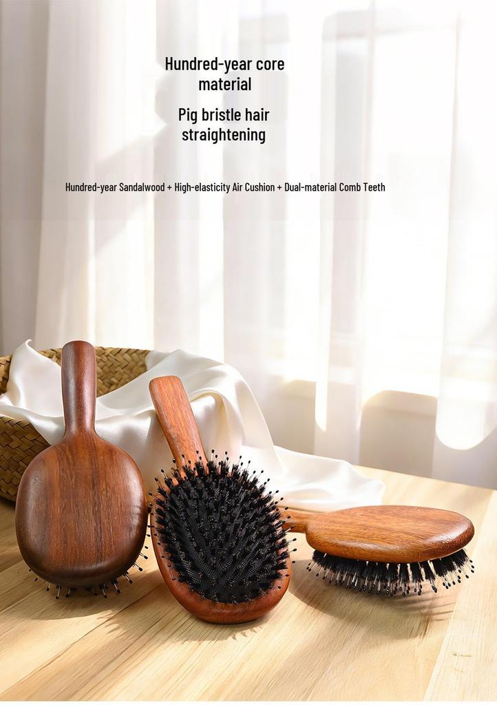 Golden Sandalwood Natural Bristle Hair & Scalp Massage Cushion Comb for Women