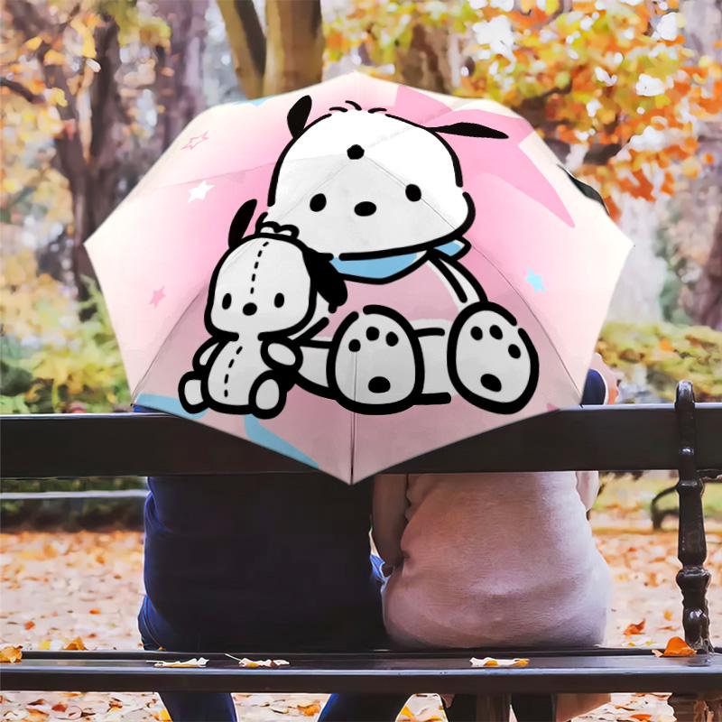 Cute Pochacco  pattern, automatic folding umbrella, portable and foldable design, 8 ribs, a Christmas or birthday gift.