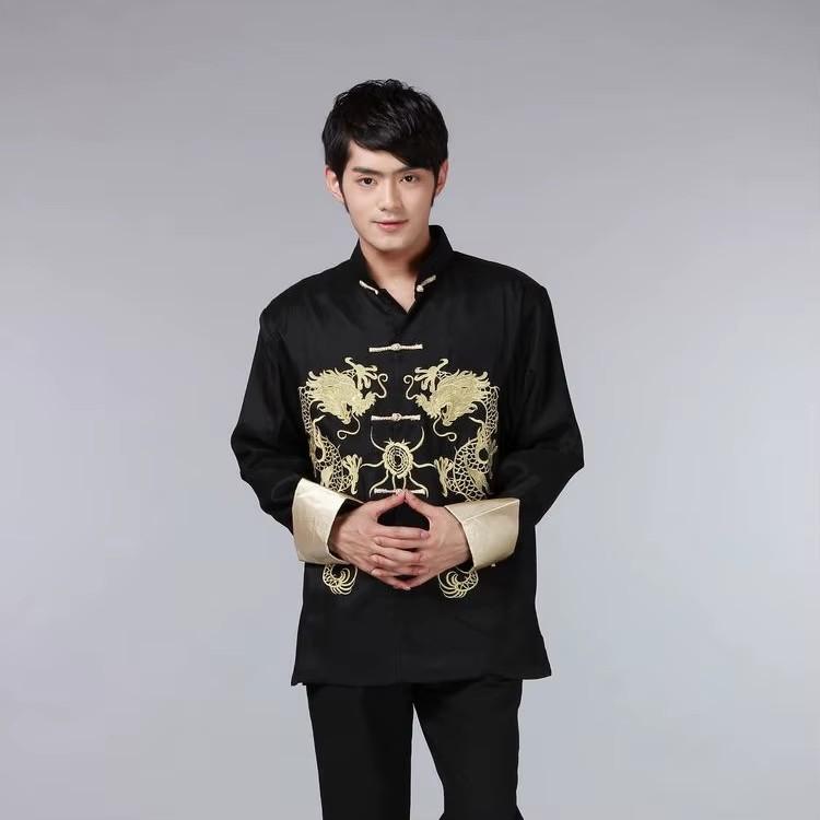 Men Embroidered Tops Chinese Traditional Phoenix Printed Clothes Dragon Tang Suit Clothing Long Sleeve Jacket