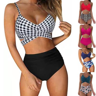 2Pcs/Set Printing Swimsuit Split Type Leopard Front Cross Bikini Set