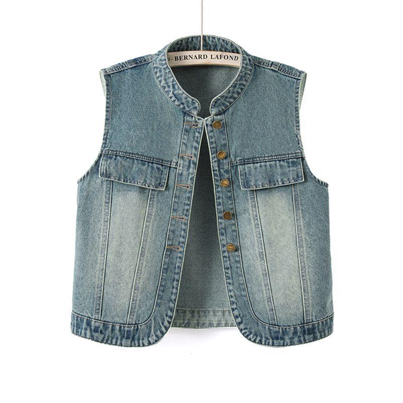 Spring and Autumn short nostalgic retro denim vest fashionable versatile loose sleeveless outer wear thin vest