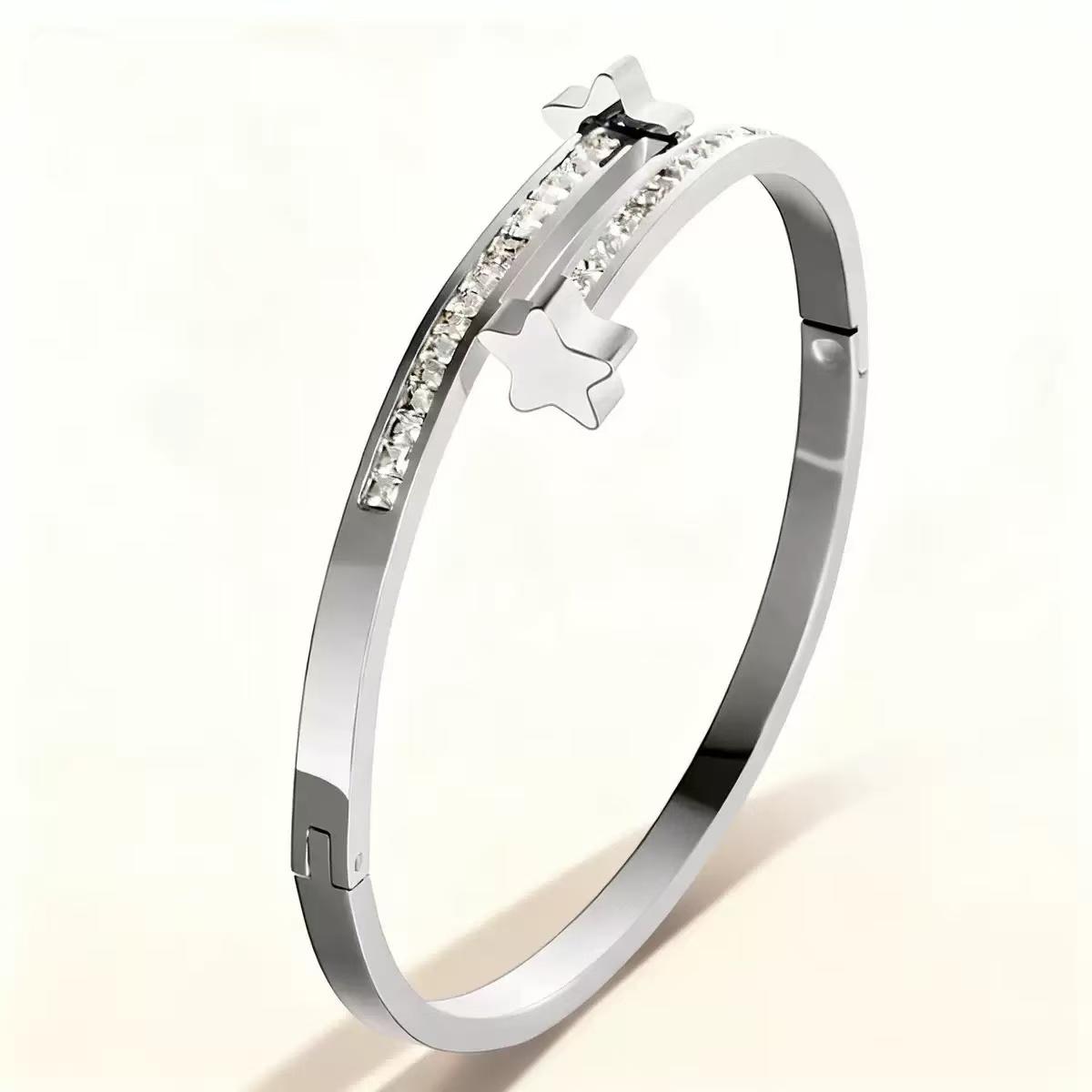 Stainless Steel Women s Nail Zircon Titanium Steel Bracelet Jewelry Cross-border Manufacturer Spot Wholesale 17.5cm&Stainless Steel