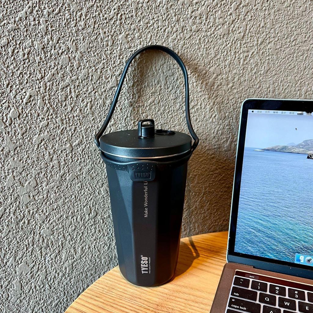 TYESO Stainless Steel Insulated Coffee Cup & Water Bottle - Ice Buster, Large Capacity, with Straw for Car