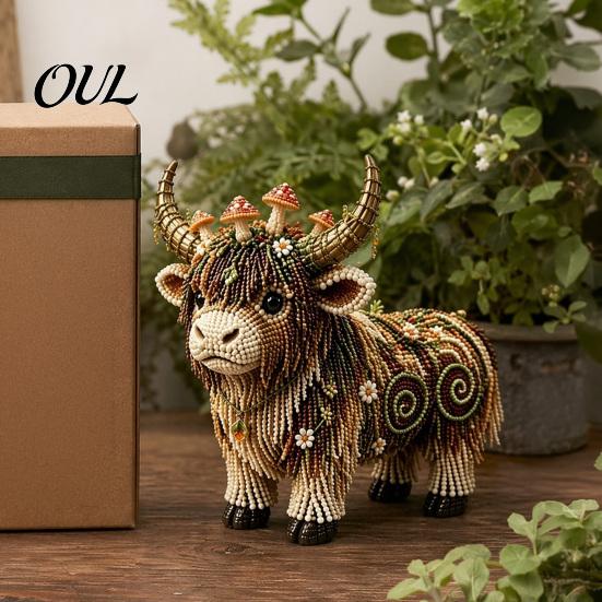 Progetto Artistico con Perline Mucca delle Highlands Kit, Artigianato Fai da Te Mitico Animale Decorativo 3D con Perline, per Adulti Adolescenti Kit Regalo Fatto a Mano Ornamento