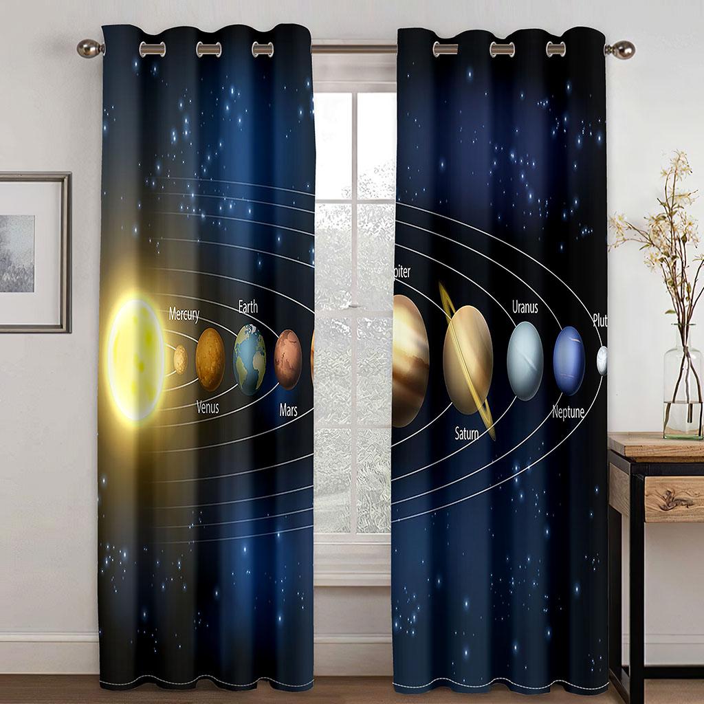 Günstiger 3D-Druck, Weltraum, Sterne, Nachthimmel des Universums, Junge, 2-teilig, Schattierungsvorhang für Wohnzimmer, Schlafzimmer, Dekoration, Heimhaken