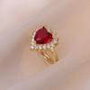Sweet Romantic Love Studded with Zircon Ruby Earrings Ring Necklace Stainless Steel Accessories