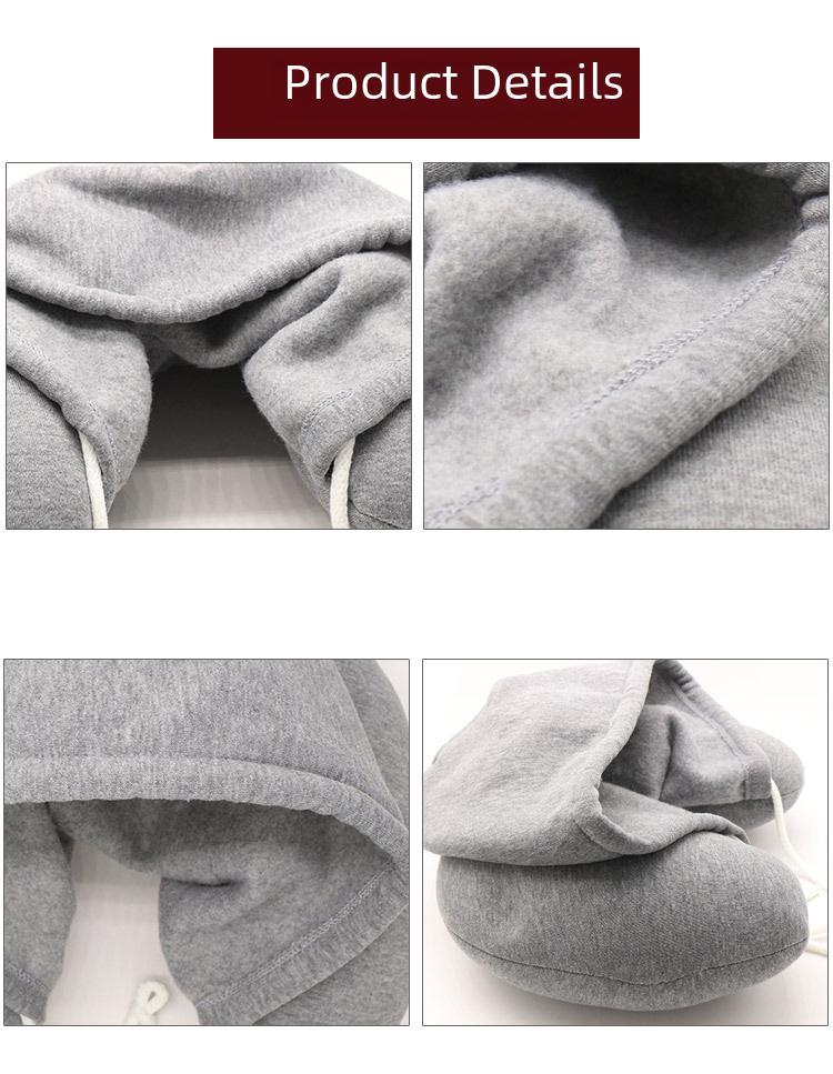 U-Shaped Hooded Neck Pillow with Hat, Cotton Micro-Particle Travel Pillow for Airplane or Nap