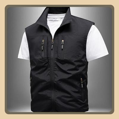 Men's Solid Color Vest with Standing Collar and Zipper Closure