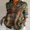 Dames Katoen Linnen Bedrukte Knopen Blousejas Casual Lange Mouwen Blouse 2025