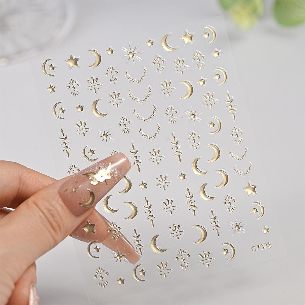 Champagne Gold Star Moon Angel Nail Art Sticker Adhesive Self-Adhesive Solid Color Champagne Gold Light Luxury Nail Art Sticker