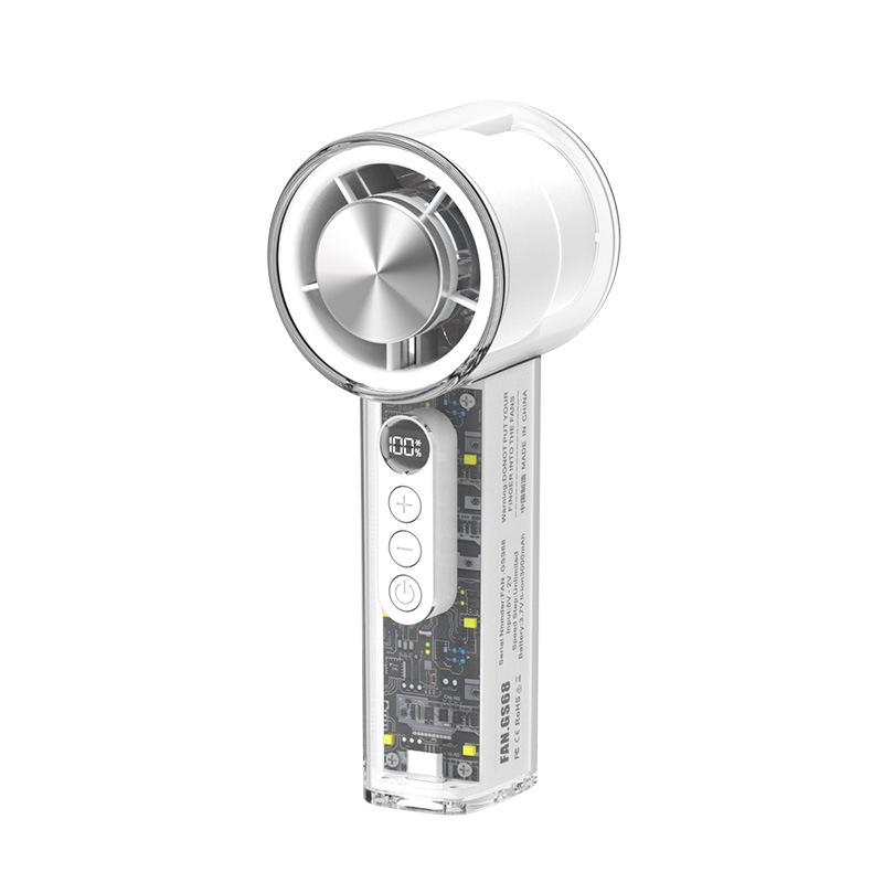 Handheld Transparent Mecha Air-Cooled Fan with HD Display & Semiconductor Cold Compress
