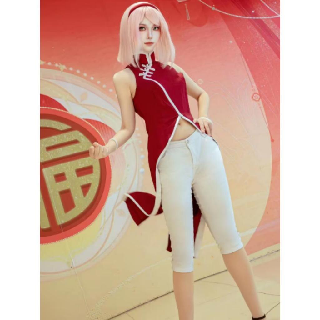 Naruto Shippuden Sakura Haruno Cosplay Uniform, Female Leaf Village Ninja Role Play Costume for Anime Party