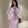 Women's Pleated Waisted Long Sleeve Dress