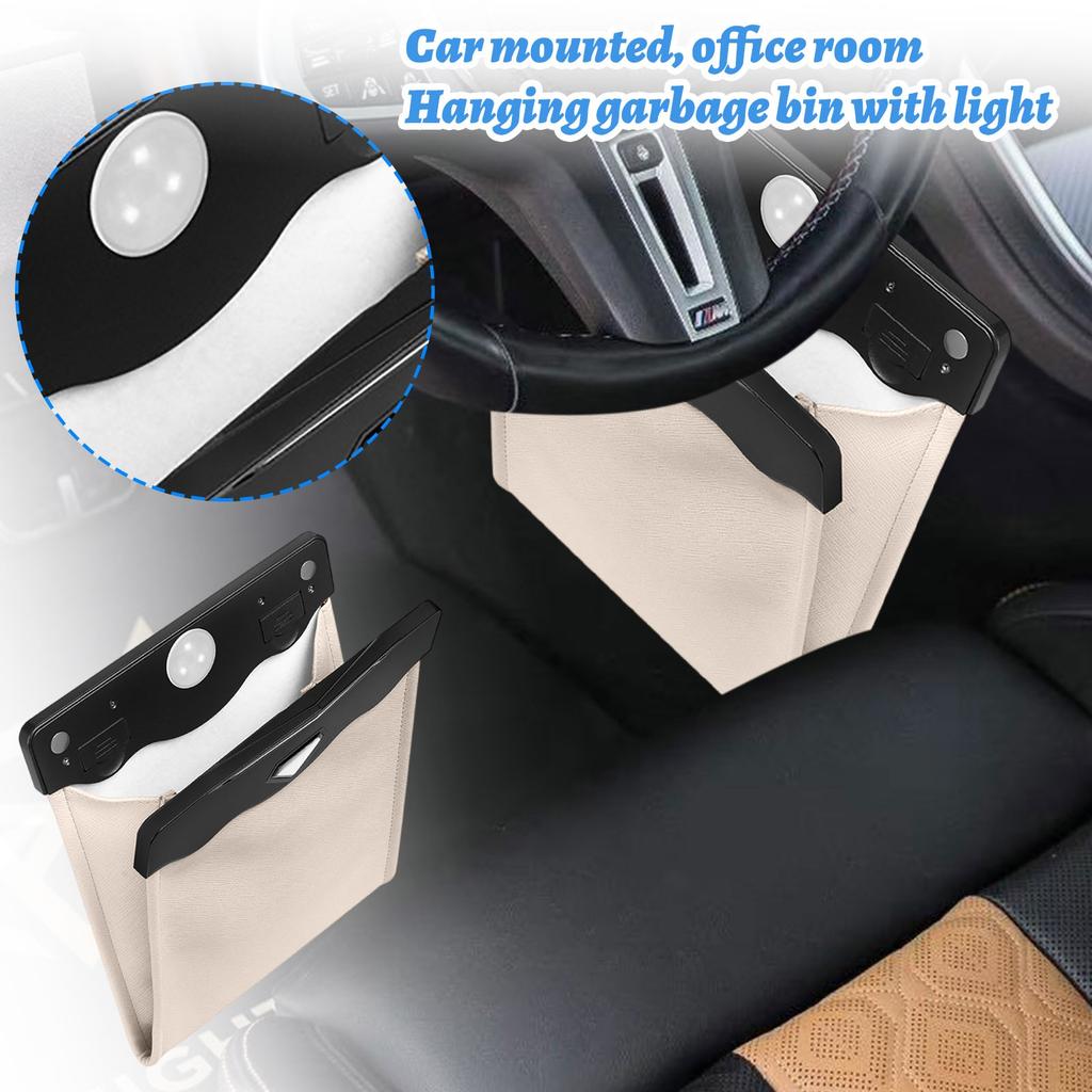 Smart LED Car Trash Can Waterproof Garbage Bag Passenger Side Faux Leather Storage Bag Leakproof Reusable Hanging