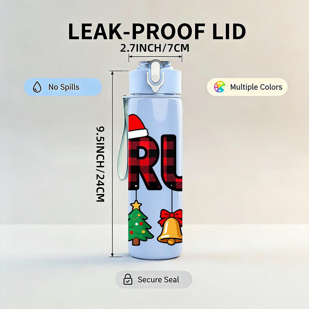 1PC Plaid Bruh Santa Ornament Set 750ml Color Plastic Water Bottle Leakproof Flip Straw Lid For Sports Office Home Use