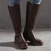 Large size hot-selling autumn and winter new boots European and American belt buckle side zipper square heel flat-bottomed tall knight boots