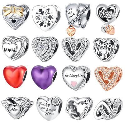 S925 Sterling Silver Pendant Heart Charms Mom Snowflake Family Tree Beads Fit Original  Bracelet Jewelry Gifts For Women