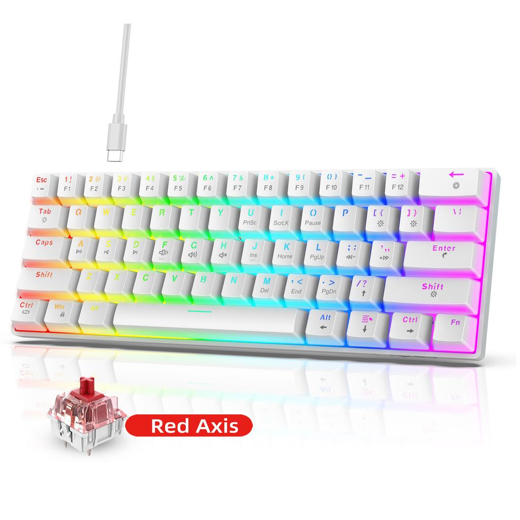 V900 61 Keys Wired Mechanical Gaming Keyboard, Red Switch, RGB Backlit, Ultra-Compact Mini Portable Hot-Swappable Keyboard