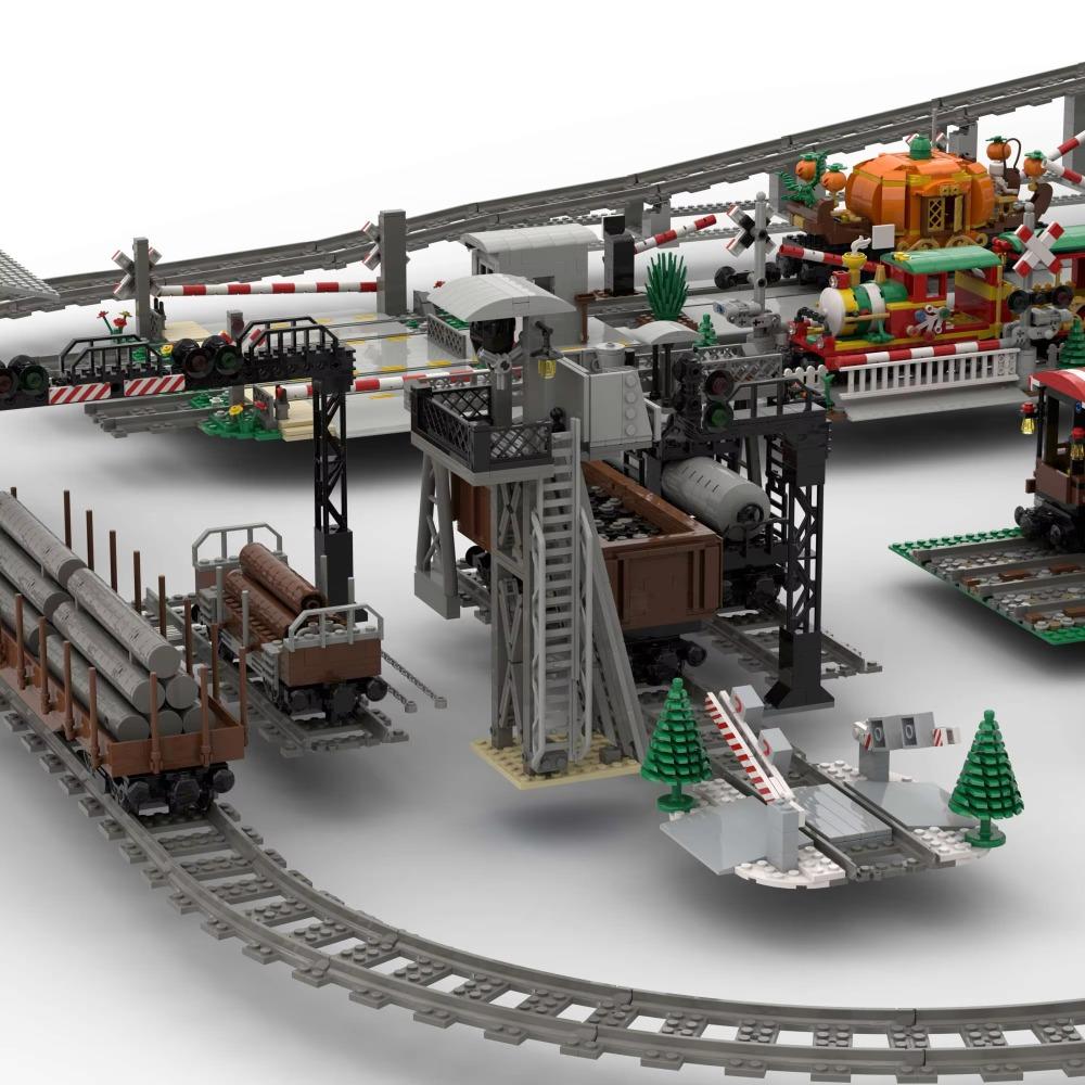 MOC Train Carriage Model, Rail Transport Vehicle, Coal Transport Vehicle, Rail Lift Pole Indicator Light, Train Accessories