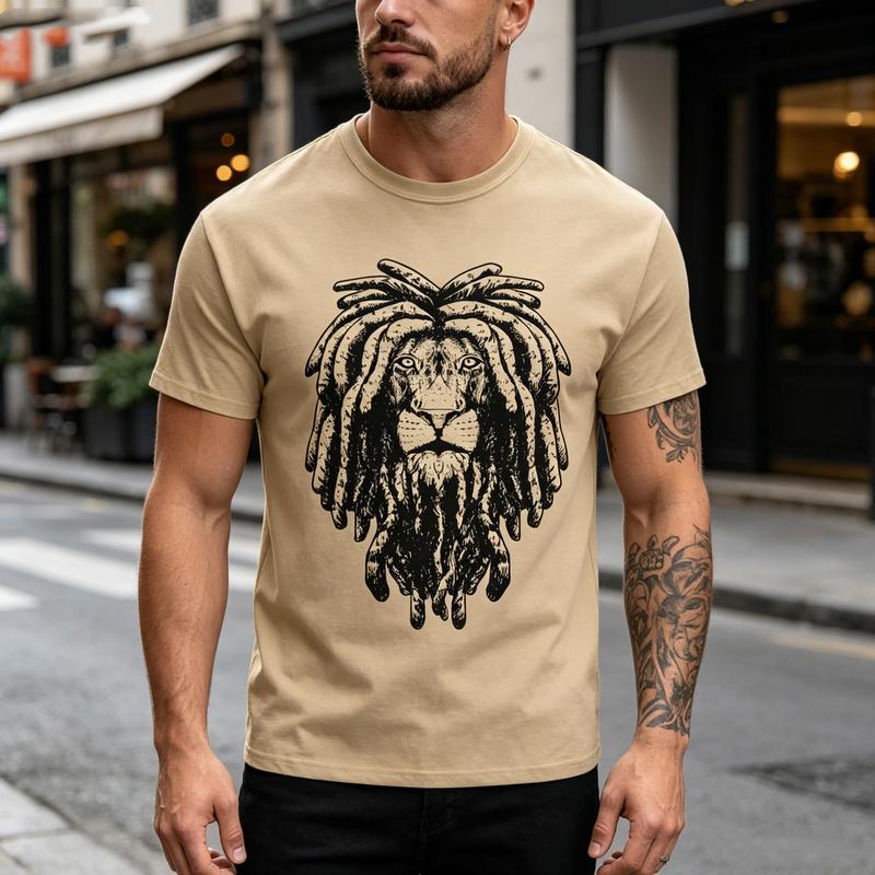 Rastafarian Lion of Judah Dreadlocks Print Tshirt Unisex Summer Hip Hop Streetwear Crew Neck Cotton Blend Tee