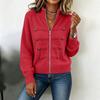 Women's Color Sweater Jacket with Stand Collar and Double Zipper for Casual Wear