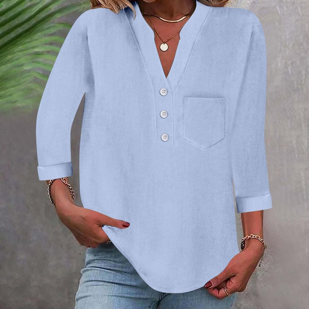 Women's Relaxed Fit Linen Shirt With 3/4 Sleeves