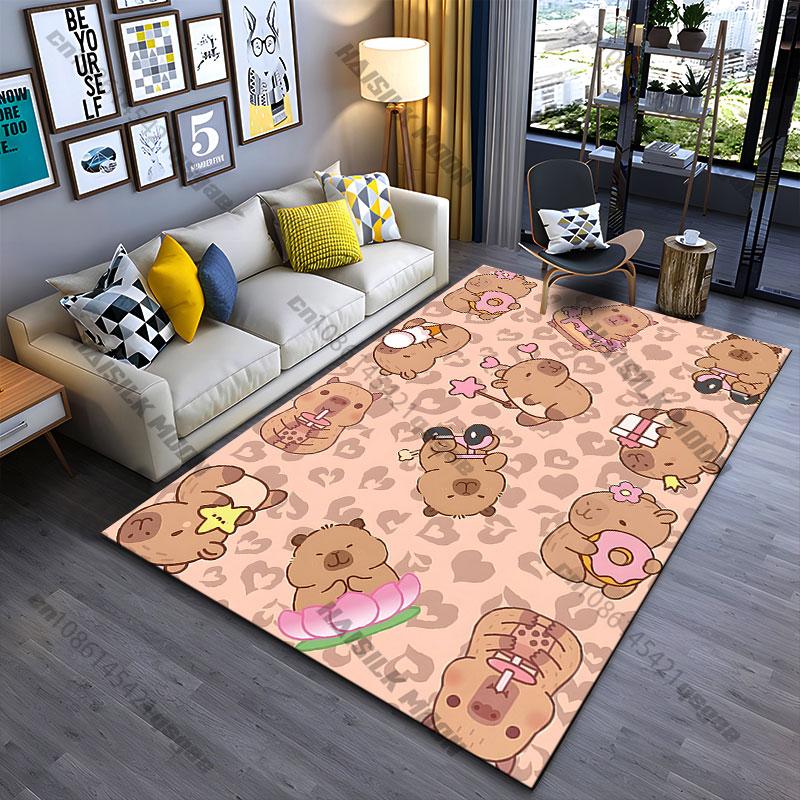 Cute Capybaras and Hearts Carpet Yoga Living Room Room Decor Children's Crawling Mat Doormat Area Rug Games Mat
