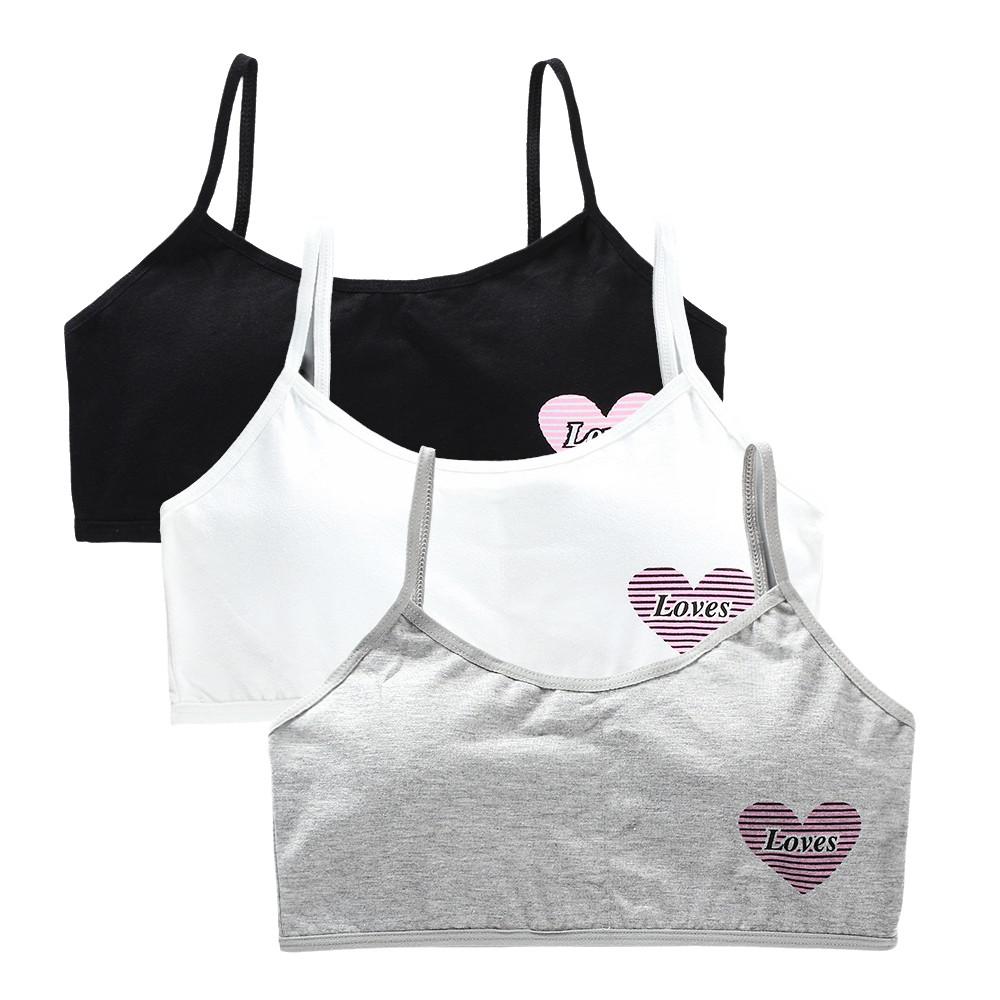 

3 шт. Детские бюстгальтеры для девочек 8-16 лет, Детское нижнее белье с принтом сердечек, Подростковые тренировочные топы для девочек, Дышащие One Size