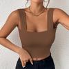 Basic Crop Tops for Women Square Collar Low Back Sleeveless Short Tank Top Solid Color Stretchy Bodycon Sexy Backless T Shirt