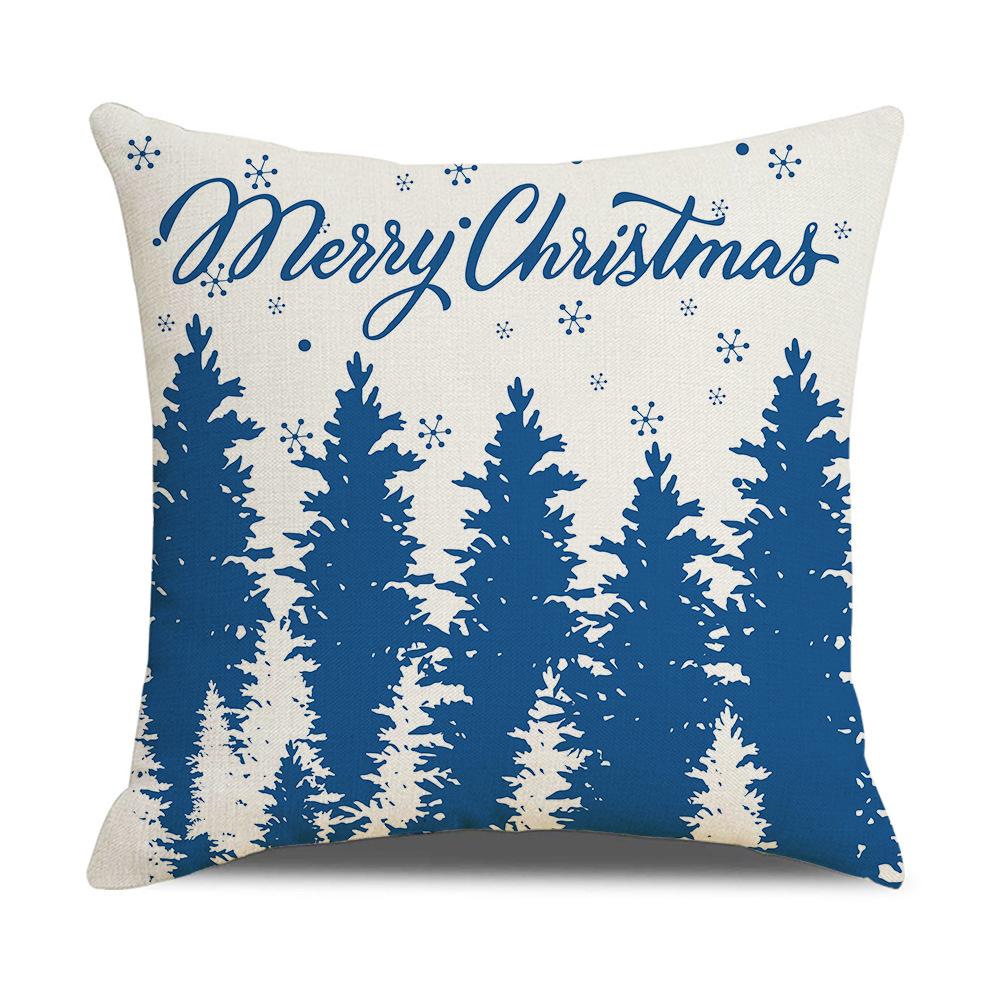 Blue Simple Christmas Pillow Cover Elk Snowflake Cushion Cover Home Fabric Car Sofa Decorative Cushion