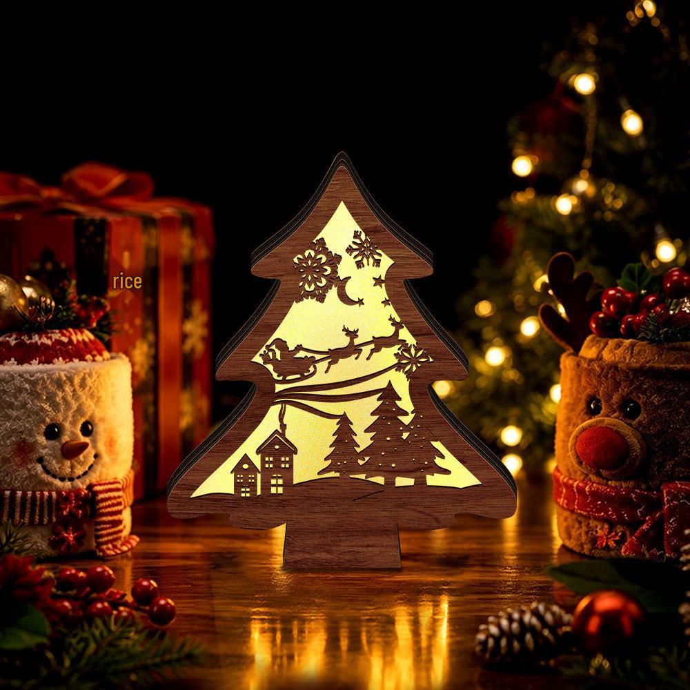 MZ1232 LED Wooden Christmas Tree Ornament - Glowing Holiday Night Light Decoration