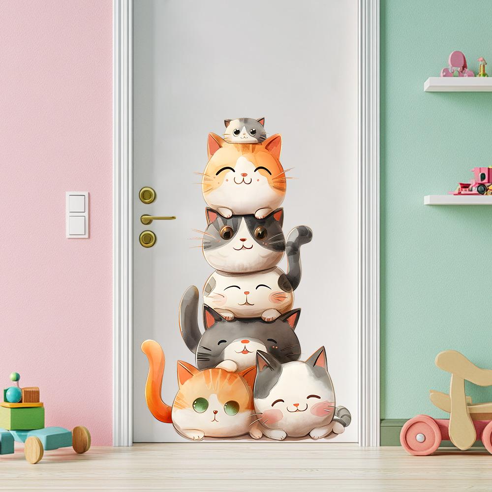 Stacked Cats Self Adhesive Wall Sticker No Residue For Entryway Door Decor