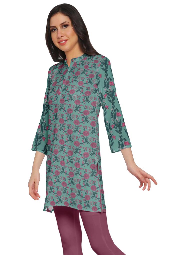 Moomaya Printed Side Slit Short Kurta Tunic For Women Summer Wear Ladies