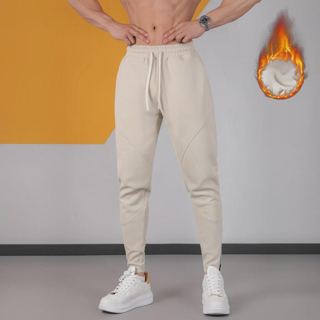 Men's Loose-Fit Plush Sweatpants: Thick, Autumn/Winter, Straight-Leg, Zippered Fitness Trousers for Running and Casual Wear.