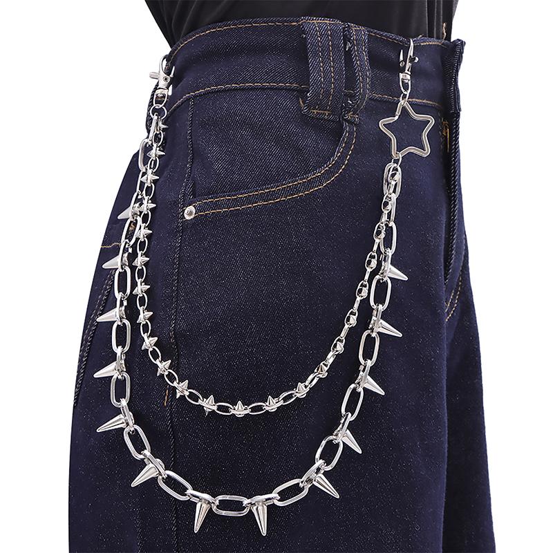 Double Headed Rivet Pentagram Pants Chain For Men Women Multi-Layer Waist Chain Fashion Hip-Hop Punk Metal Pants Chain Gifts