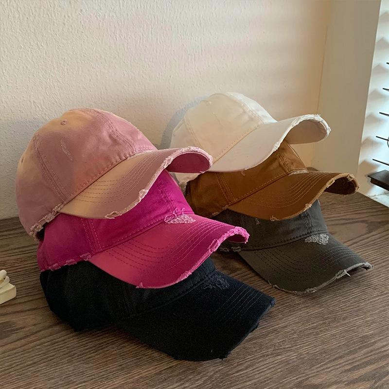 American Ripped Pink Baseball Cap Women'S Wide Brim Showing Face Small Cap Enlarged And Deepened Large Head Circumference Hat