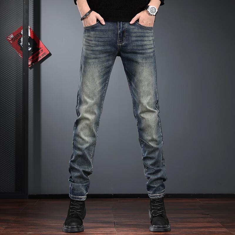 Gleino Men s American Retro Washed Slim Fit Stretch Jeans 30