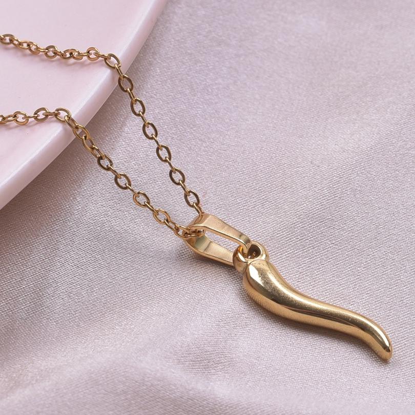 1Pc Stainless Steel Vintage Lucky Horn Cornicello Pepper Pendant Necklaces Gothic Italian Chilli Aesthetic Collares Jewelry