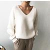 Women's Solid Color V-neck Knit Pullover Sweater - 2026 Autumn/Winter Loose Fit, Lazy Style