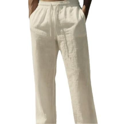 Men's summer thin linen pants breathable new youth cotton and linen wide-leg casual trousers large size trendy brand