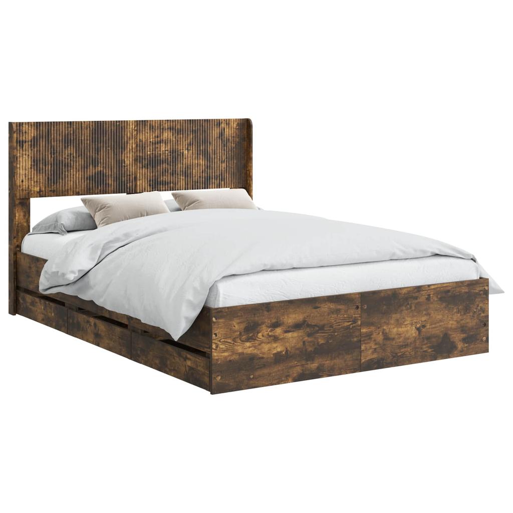 Bed Frame with Storage and Headboard Smoked Oak