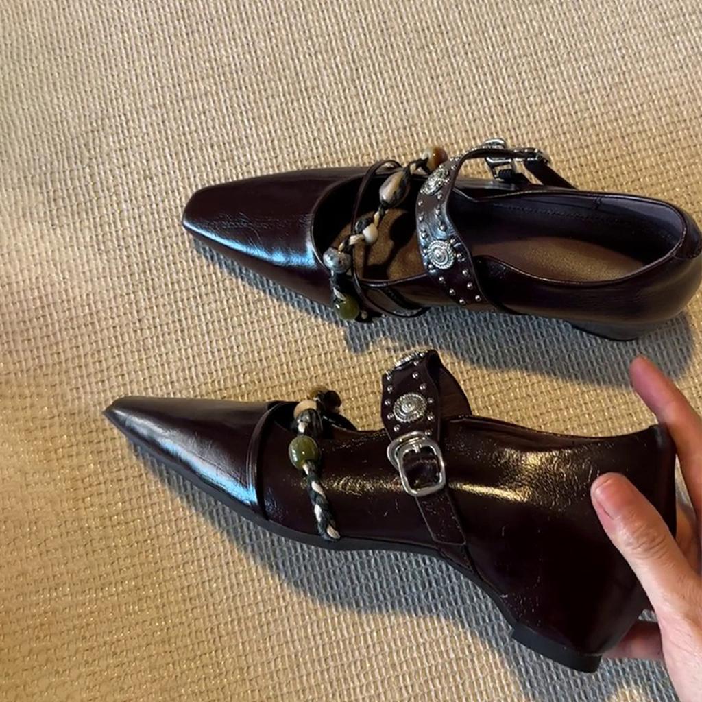 Retro style rivets beaded square head inner height increase Mary Jane shoes shallow mouth word with temperament single shoes