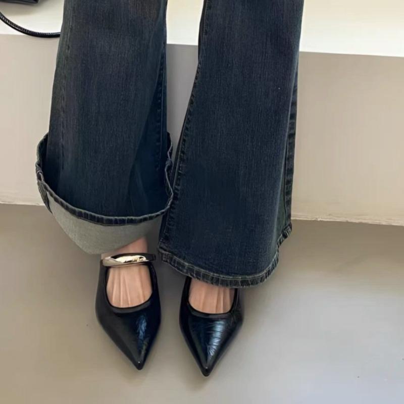 Fashion Baotou Slope Slippers Spring New Pointed Head Shallow Mouth Metal Buckle Soft Sole Anti-slip Wear-resistant Sandals