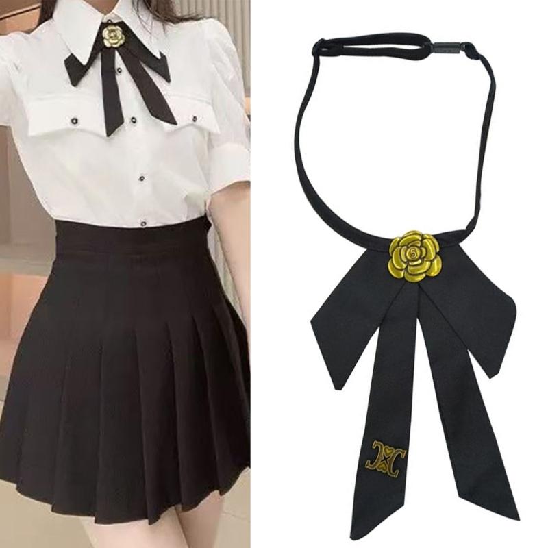 Metallic Rose Flower Bowtie Neck Accessory For Formal Casual Occasion Adjustable Design Easy To Wear Neck Tie for Women