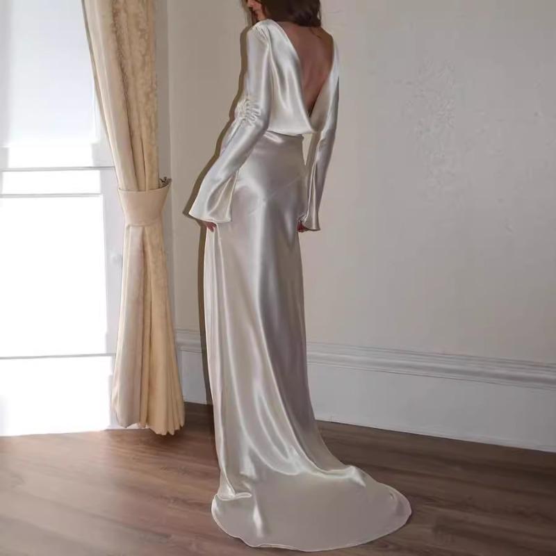 Dámské Sexy Šaty Štíhlé Šaty Na Šňerku Jednobarevné Kulatý Výstřih Dlouhé Šaty Rybí Ocas