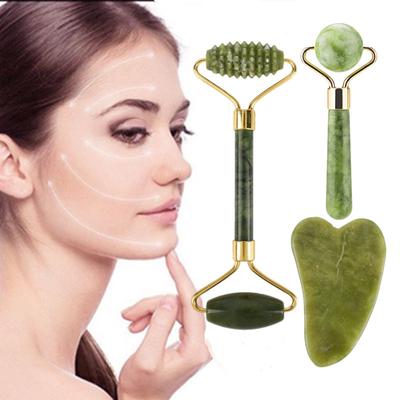 Woman Roller Jade 3-piece Set Massager Face Eyes Neck Forehead Beauty Scraping Pebble Facial Massage Stick