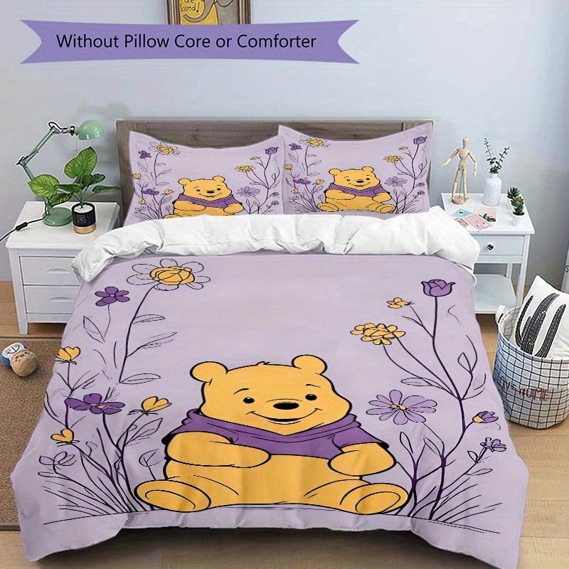 3pcs Winnie the Pooh Floral Bedding Set, Including 1 Quilt Cover and 2 Pillow Shams, Without Filling, Soft and Comfortable Home Bedroom S099