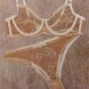 Set de lenjerie de corp cu broderie din dantelă franțuzească pentru femei Set sutien push up ultrasubțire și respirabil Lenjerie de lux Sutien și tanga romantice